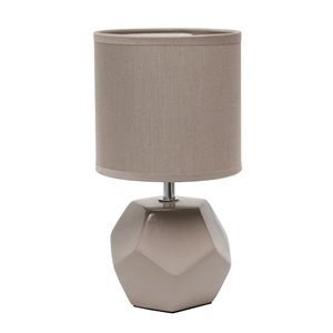 Mini lampe de table à prisme rond avec abat-jour en tissu assorti de Simple Designs, 10,4 po, gris