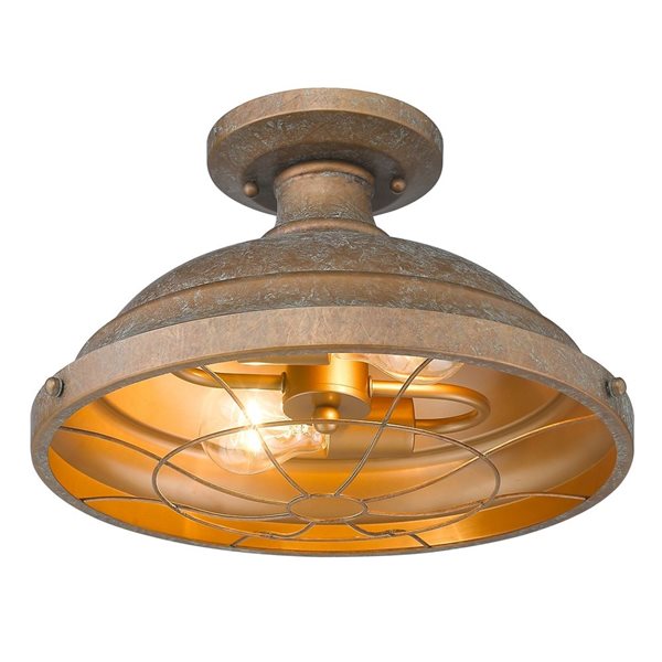 Golden Lighting Bartlett 2-Light Semi Flush Mount - 14-in - Copper Patina