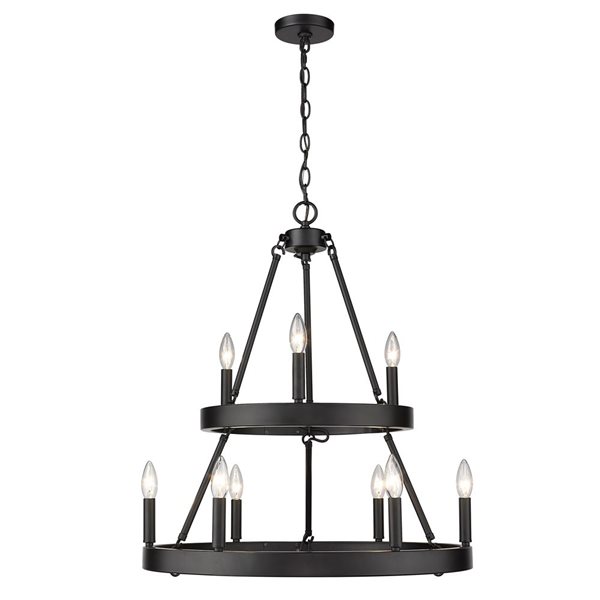 Golden Lighting Alastair 9-Light Traditional Chandelier - 2-Tier - Matte Black