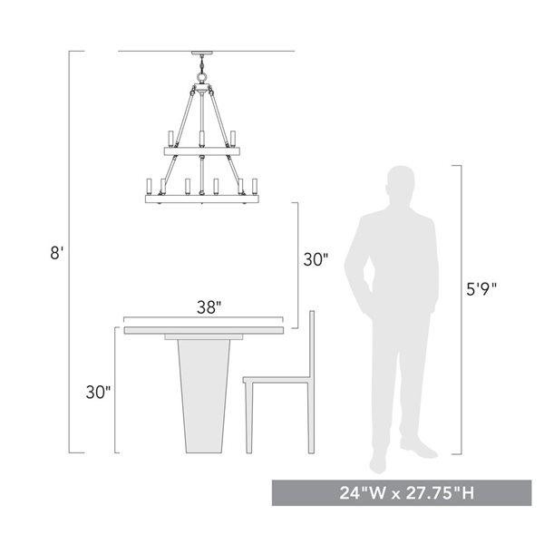 Golden Lighting Alastair 9-Light Traditional Chandelier - 2-Tier - Matte Black