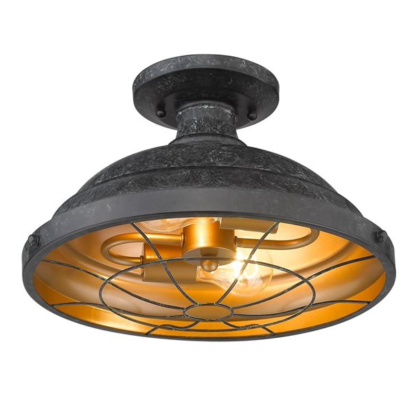 Golden Lighting Bartlett 2-Light Semi Flush Mount - 14-in - Black Patina