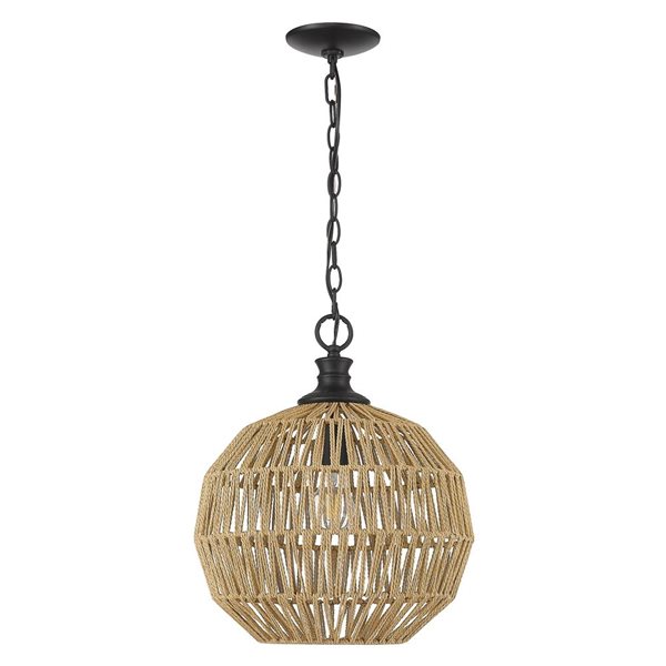 Golden Lighting Florence Medium Pendant - Coastal - Matte Black/Natural Raphia Rope