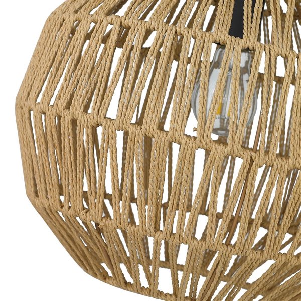 Golden Lighting Florence Medium Pendant - Coastal - Matte Black/Natural Raphia Rope