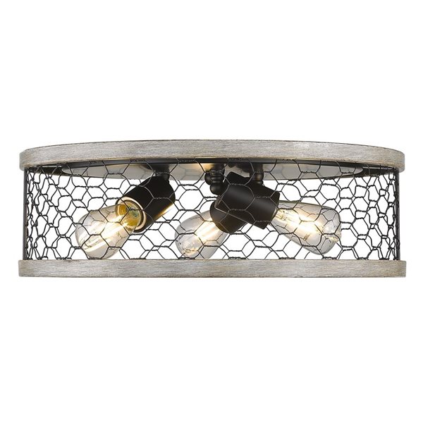 Golden Lighting Bailey Farmhouse Flush Mount Light - 1-Light - 15-in - Matte Black/Silver