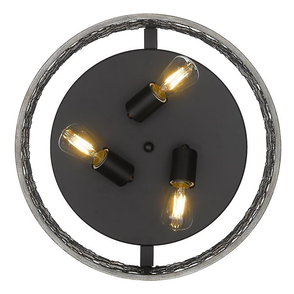 Golden Lighting Bailey Farmhouse Flush Mount Light - 1-Light - 15-in - Matte Black/Silver