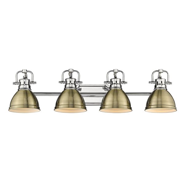 Golden Lighting Duncan Industrial Vanity Light - 4-Light - Chrome/Antique Brass