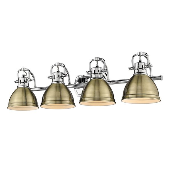 Golden Lighting Duncan Industrial Vanity Light - 4-Light - Chrome/Antique Brass