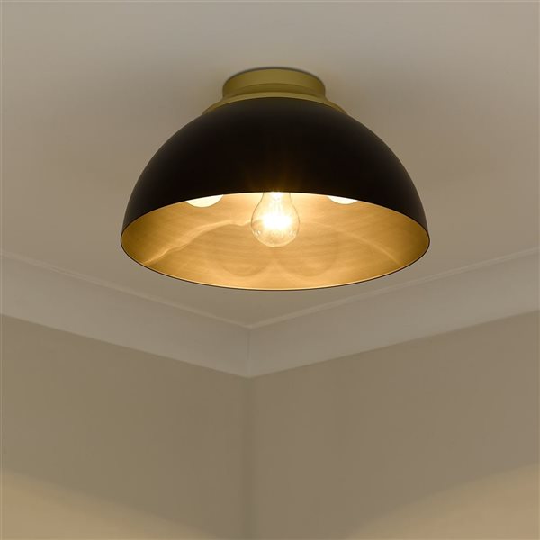 Golden Lighting Zoey Modern/Contemporary Flush Mount Light - 3-Light - 13.75-in - Olympic Gold/Matte Black