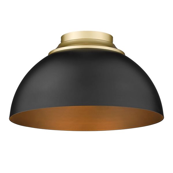 Golden Lighting Zoey Modern/Contemporary Flush Mount Light - 3-Light - 13.75-in - Olympic Gold/Matte Black