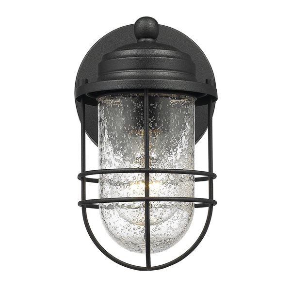 Golden Lighting Seaport Outdoor Wall Sconce - 9.25-in - Black/Frosted Glass