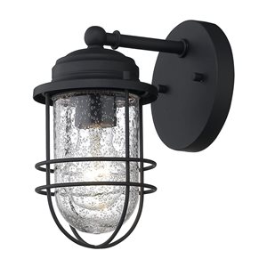 Golden Lighting Seaport Outdoor Wall Sconce - 9.25-in - Black/Frosted Glass