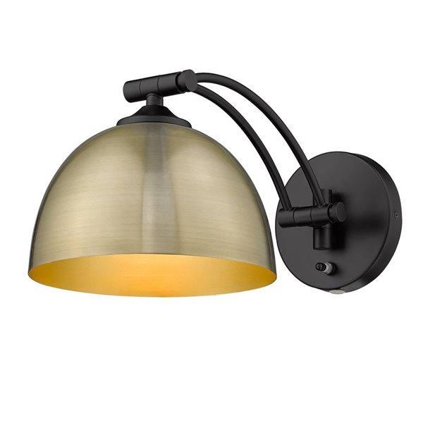 Golden Lighting Rey Industrial Wall Sconce - 1-Light - 7.88-in - Matte Black/Gold