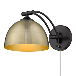 Golden Lighting Rey Industrial Wall Sconce - 1-Light - 7.88-in - Matte Black/Gold