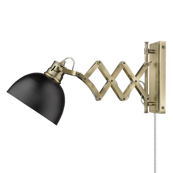 Golden Lighting Hawthorn Industrial Wall Sconce - 1-Light - 7.88-in - Aged Brass/Black