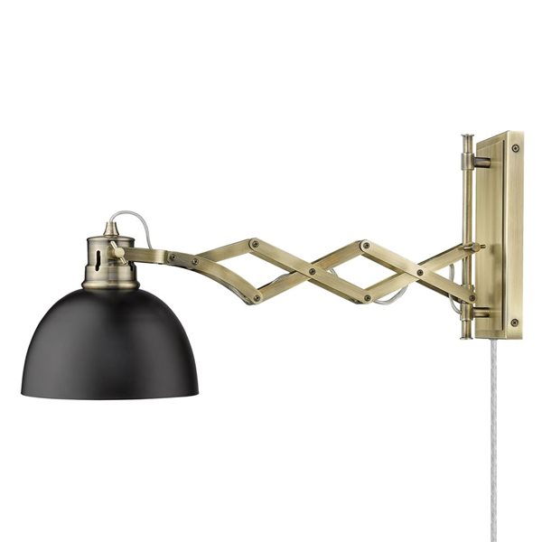 Golden Lighting Hawthorn Industrial Wall Sconce - 1-Light - 7.88-in - Aged Brass/Black