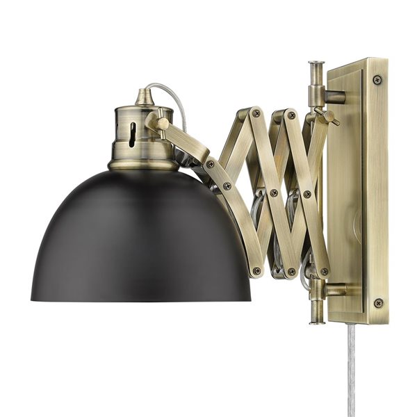 Golden Lighting Hawthorn Industrial Wall Sconce - 1-Light - 7.88-in - Aged Brass/Black