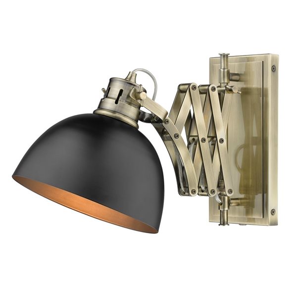 Golden Lighting Hawthorn Industrial Wall Sconce - 1-Light - 7.88-in - Aged Brass/Black