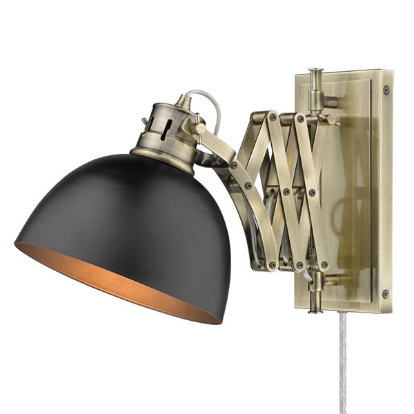 Golden Lighting Hawthorn Industrial Wall Sconce - 1-Light - 7.88-in - Aged Brass/Black