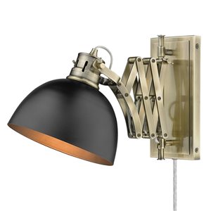 Golden Lighting Hawthorn Industrial Wall Sconce - 1-Light - 7.88-in - Aged Brass/Black