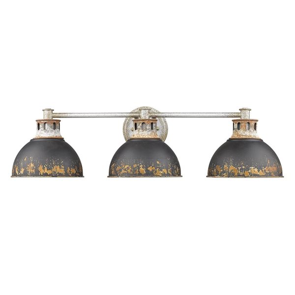 Golden Lighting Kinsley Farmhouse Vanity Light - 3-Light - Aged Galvanized Steel/Black