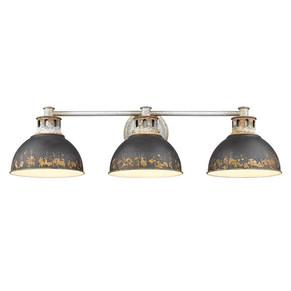 Golden Lighting Kinsley Farmhouse Vanity Light - 3-Light - Aged Galvanized Steel/Black