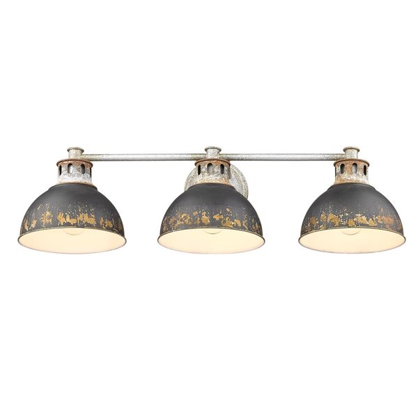 Golden Lighting Kinsley Farmhouse Vanity Light - 3-Light - Aged Galvanized Steel/Black