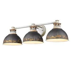 Golden Lighting Kinsley Farmhouse Vanity Light - 3-Light - Aged Galvanized Steel/Black