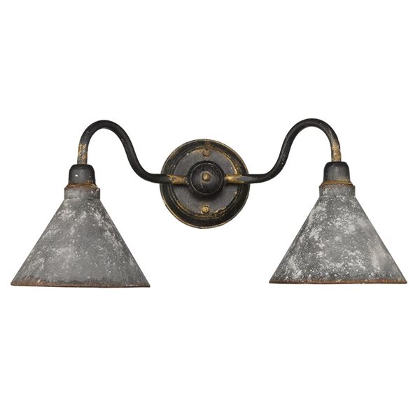 Golden Lighting Jasper Industrial Vanity Light - 2-Light - Antique Black Iron