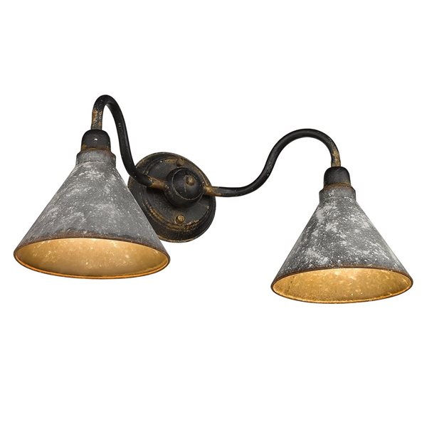 Golden Lighting Jasper Industrial Vanity Light - 2-Light - Antique Black Iron