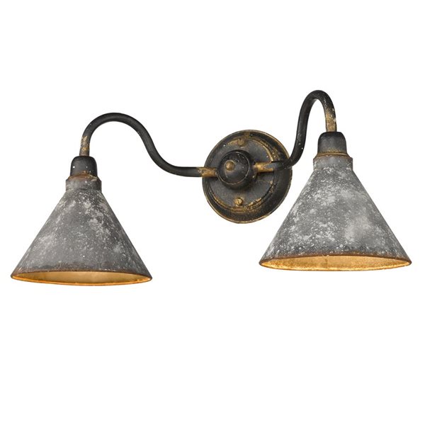 Golden Lighting Jasper Industrial Vanity Light - 2-Light - Antique Black Iron