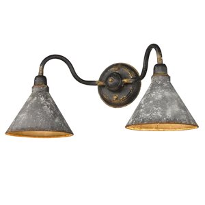 Golden Lighting Jasper Industrial Vanity Light - 2-Light - Antique Black Iron