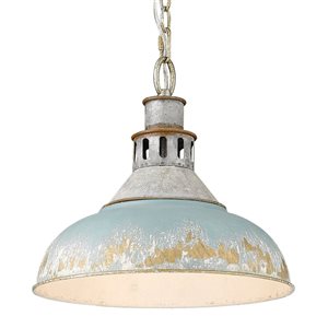 Golden Lighting Kinsley Large Pendant - Farmhouse - Aged Galvanized Steel/Antique Teal Shade