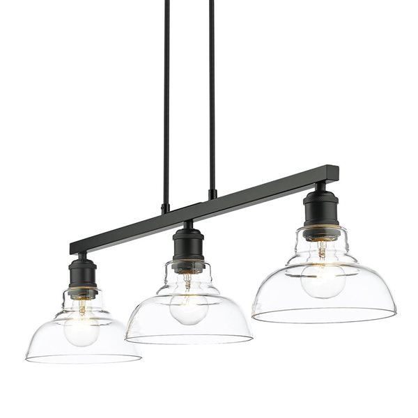 Golden Lighting Carver 3-Light Kitchen Island Light - 35.50-in - Matte Black/Clear Glass