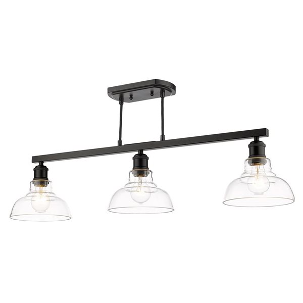 Golden Lighting Carver 3-Light Kitchen Island Light - 35.50-in - Matte Black/Clear Glass