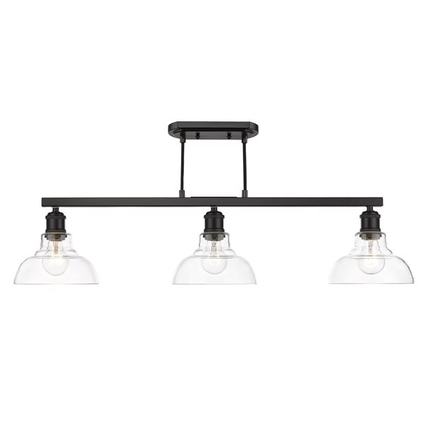 Golden Lighting Carver 3-Light Kitchen Island Light - 35.50-in - Matte Black/Clear Glass