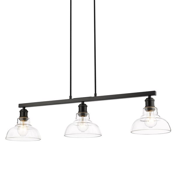 Golden Lighting Carver 3-Light Kitchen Island Light - 35.50-in - Matte Black/Clear Glass