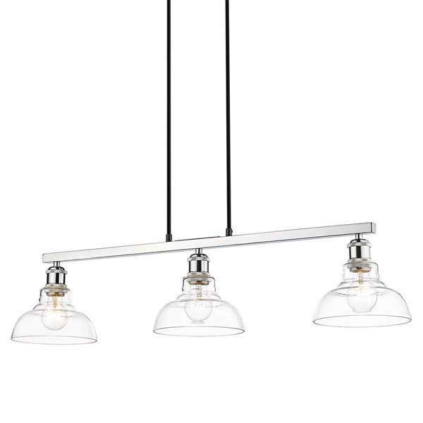 Golden Lighting Carver 3-Light Kitchen Island Light - 35.50-in - Chrome/Clear Glass