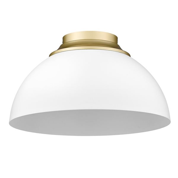 Golden Lighting Zoey Modern/Contemporary Flush Mount Light - 3-Light - 13.75-in - Olympic Gold/White