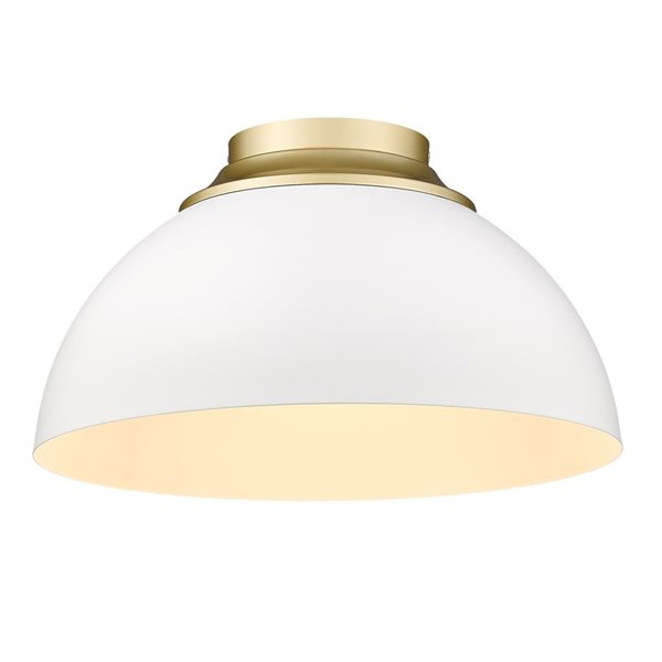 Golden Lighting Zoey Modern/Contemporary Flush Mount Light - 3-Light - 13.75-in - Olympic Gold/White