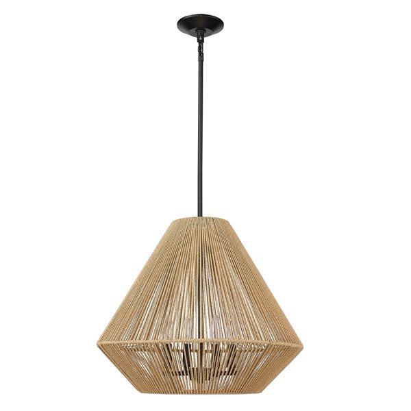 Golden Lighting Valentina 4-Light Pendant - Coastal - Matte Black/Natural Raphia Rope