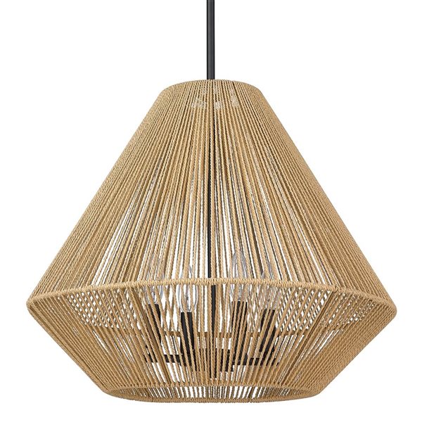 Golden Lighting Valentina 4-Light Pendant - Coastal - Matte Black/Natural Raphia Rope