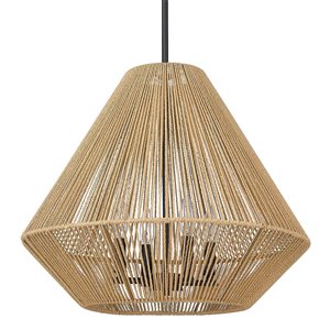 Golden Lighting Valentina 4-Light Pendant - Coastal - Matte Black/Natural Raphia Rope