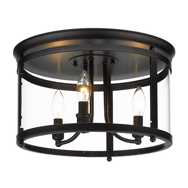 Golden Lighting Payton Casual/Transitional Flush Mount Light - 3-Light - 14.75-in - Matte Black