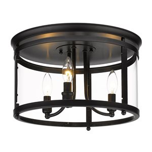 Golden Lighting Payton Casual/Transitional Flush Mount Light - 3-Light - 14.75-in - Matte Black