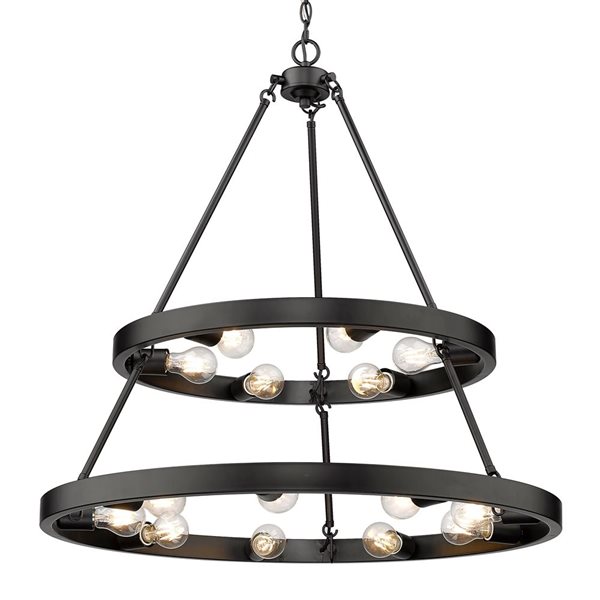 Golden Lighting Castile 15-Light Industrial Chandelier - Matte Black