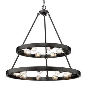 Golden Lighting Castile 15-Light Industrial Chandelier - Matte Black