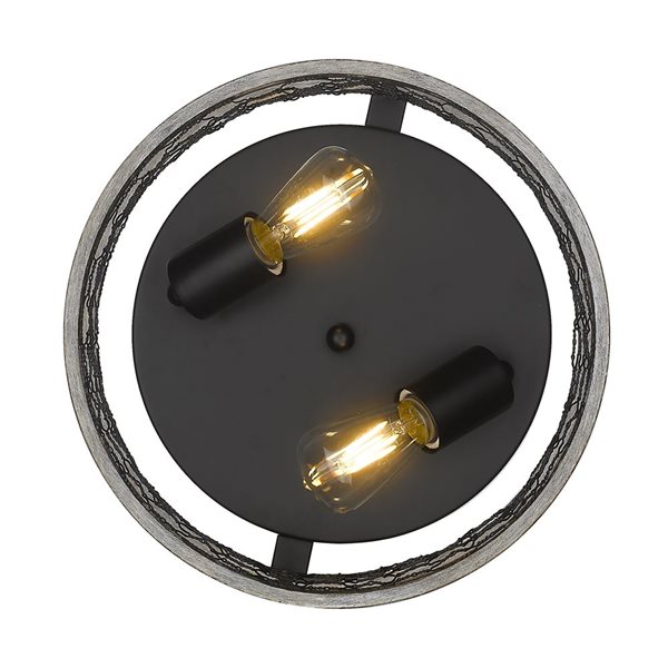 Golden Lighting Bailey Farmhouse Flush Mount Light - 1-Light - 11-in - Matte Black/Silver