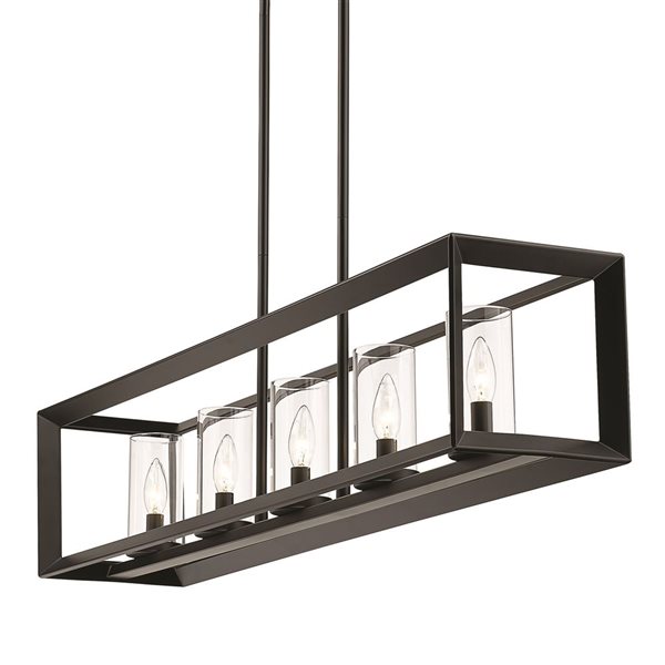 Luminaire suspendu linéaire Smyth de Golden Lighting, noir mat/verre transparent