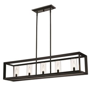 Luminaire suspendu linéaire Smyth de Golden Lighting, noir mat/verre transparent