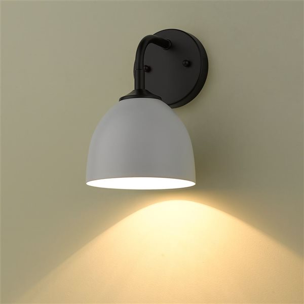 Golden Lighting Zoey Industrial Wall Sconce - 1-Light - 6.38-in - Matte Black/White